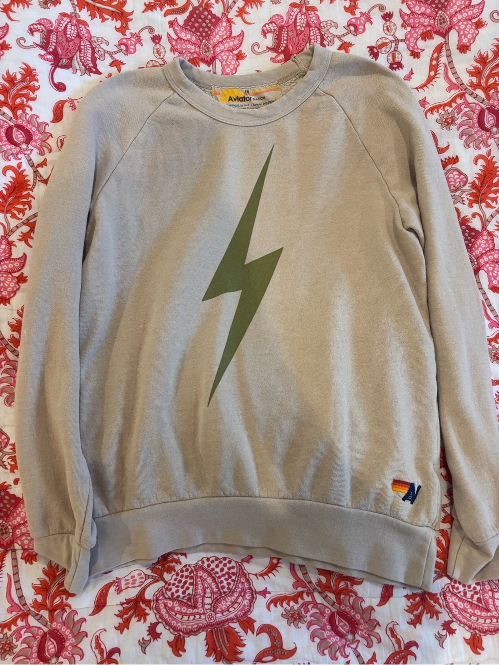 Aviator Nation Light Gray Crewneck Sweatshirt with tan Bolt